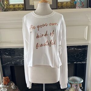 “Cold Crush” White Cropped Long Sleeve Top w/ Copper Print